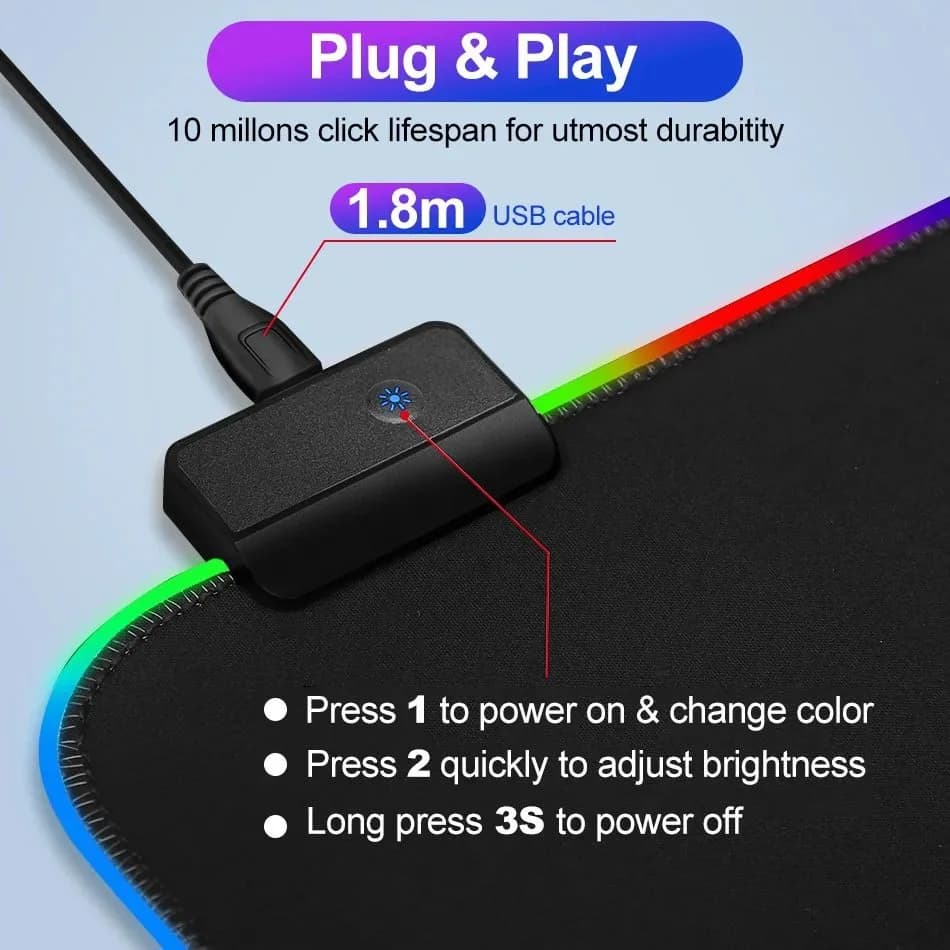 RGB Gaming Mouse Pad Large (800×300×4mm) gallery image 3