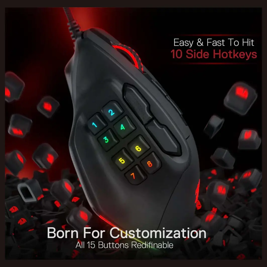 Redragon M811 Aatrox MMO RGB Wired Gaming Mouse 12400 DPI 15 Programmable Buttons Black gallery image 5