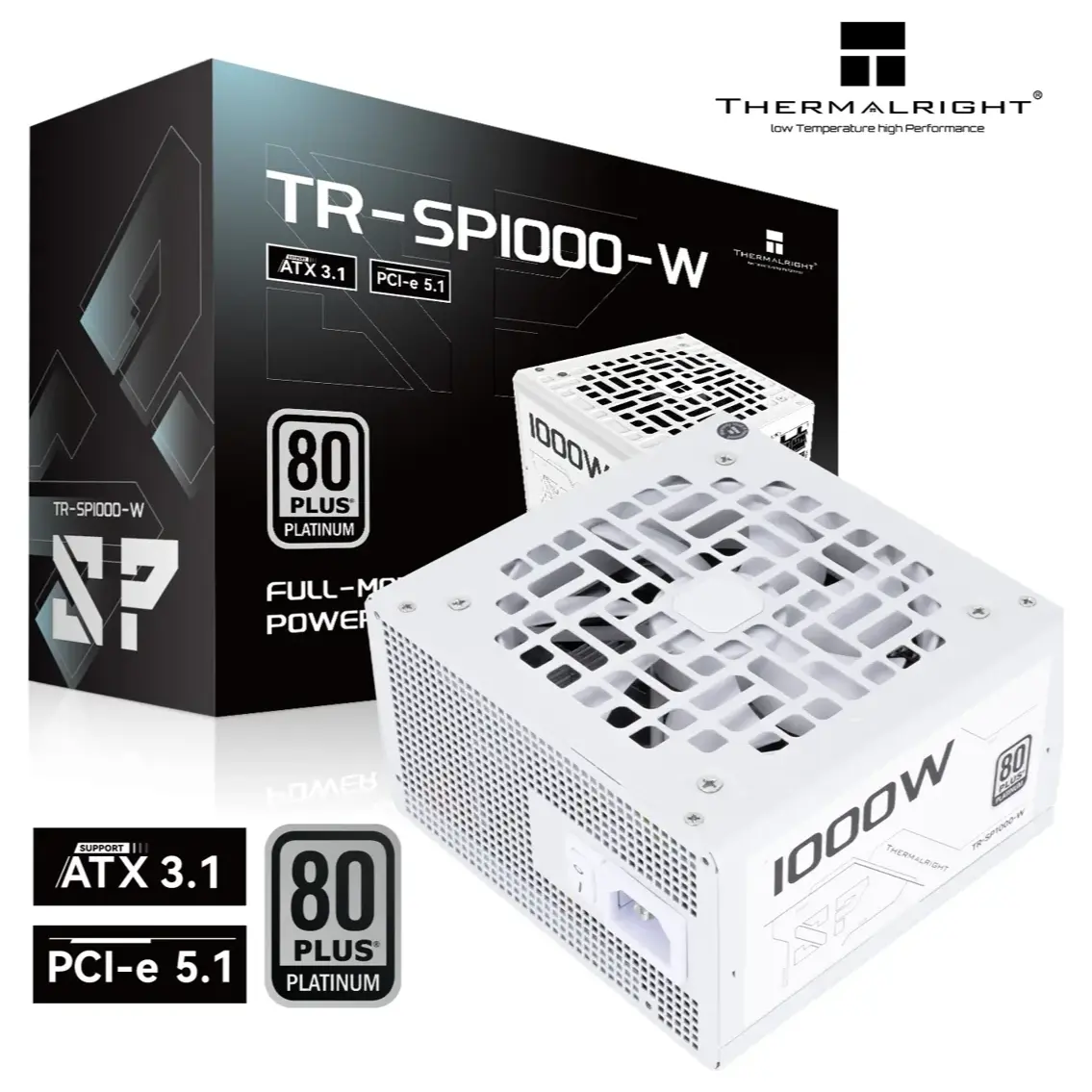 Thermalright TR-SP1000-W 1000W 80 PLUS Platinum Fully Modular Power Supply, Intel ATX 3.1 Certified, PCIe 5.1, White