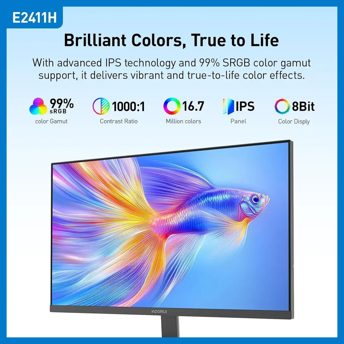 Koorui E2411H Gaming Monitor 24 Inch 120Hz IPS FHD 99% sRGB FreeSync VESA Mount HDMI 1.4 VGA gallery image 1