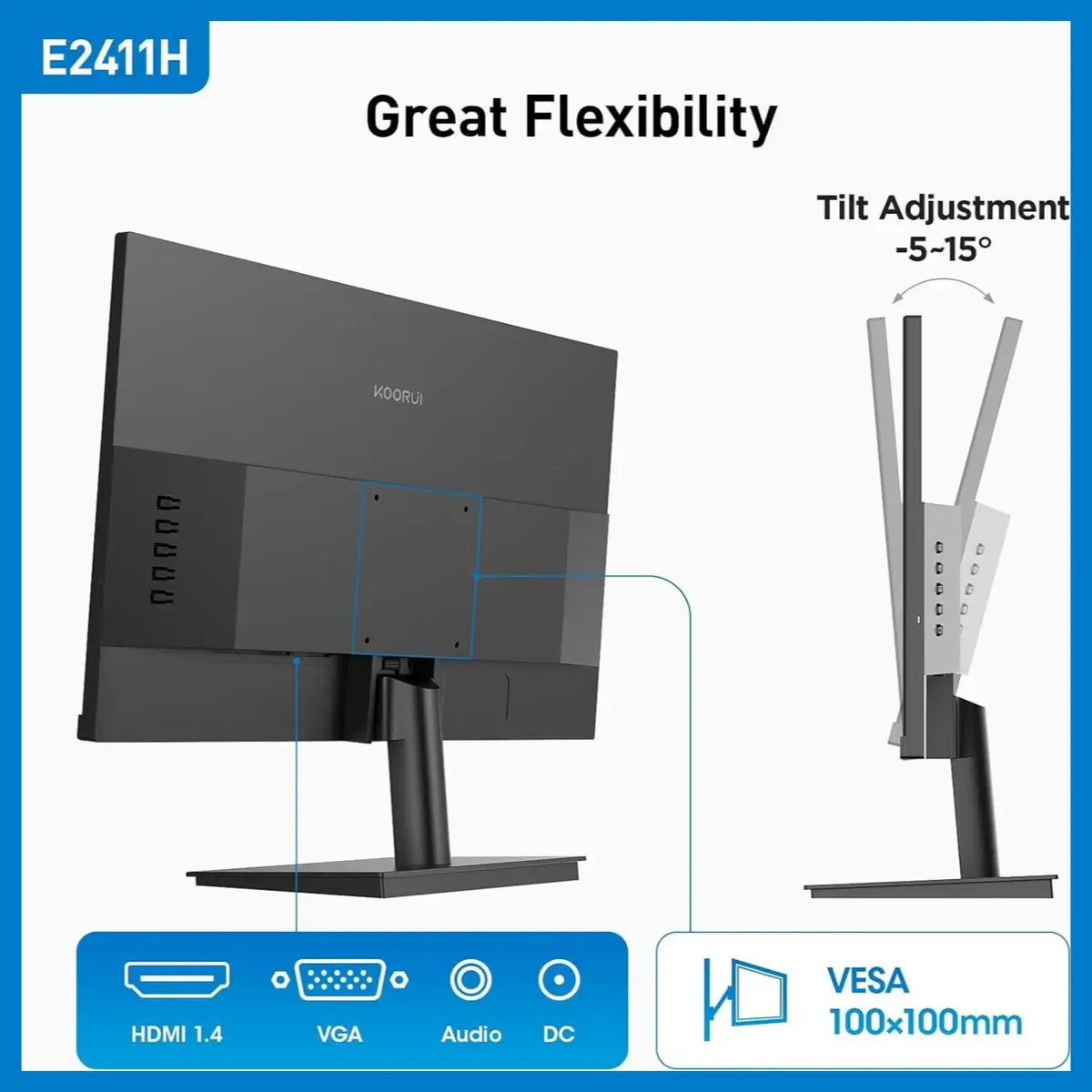Koorui E2411H Gaming Monitor 24 Inch 120Hz IPS FHD 99% sRGB FreeSync VESA Mount HDMI 1.4 VGA gallery image 4