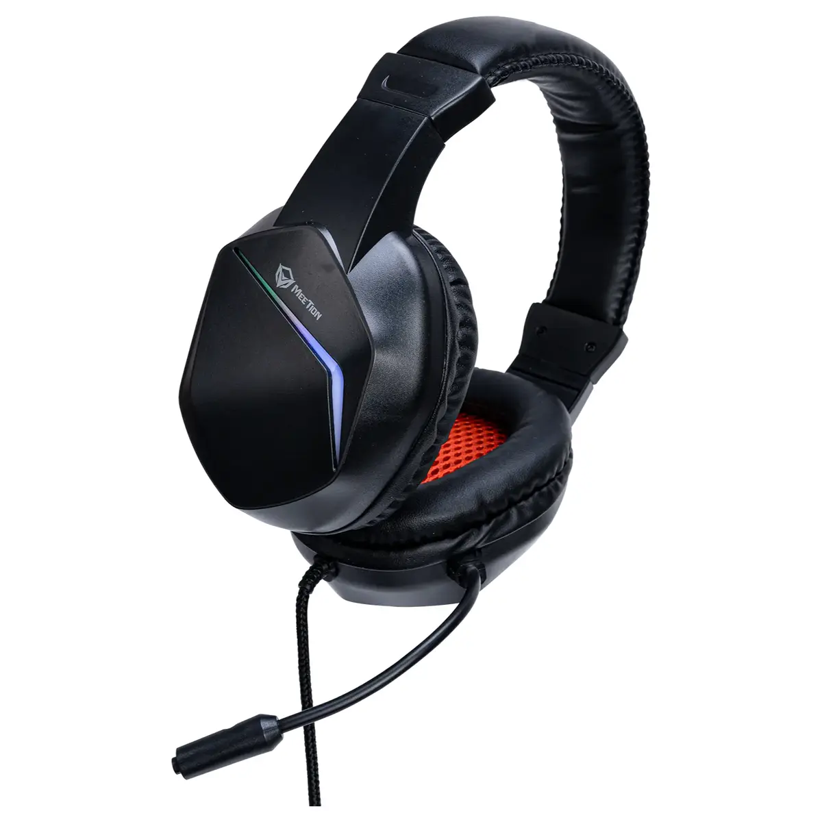 Meetion HP022 Noise-Cancelling RGB Wired Gaming Headset, 40mm Drivers, Gaming Stereo Sound, Dual USB and 3.5mm Jack, 1.8m Braided Cable