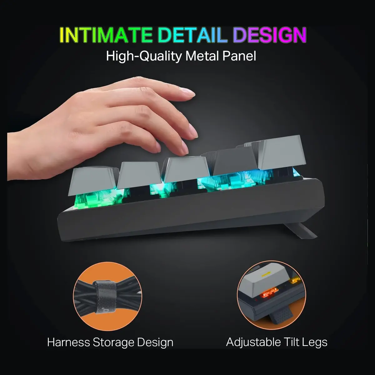 E-YOOSO Z-11 60% Wired Mechanical Gaming Keyboard, 61 Keys RGB Backlit Hot Swappable, Blue Switches, USB Type-C, for Windows and Mac OS, Black Grey gallery image 3