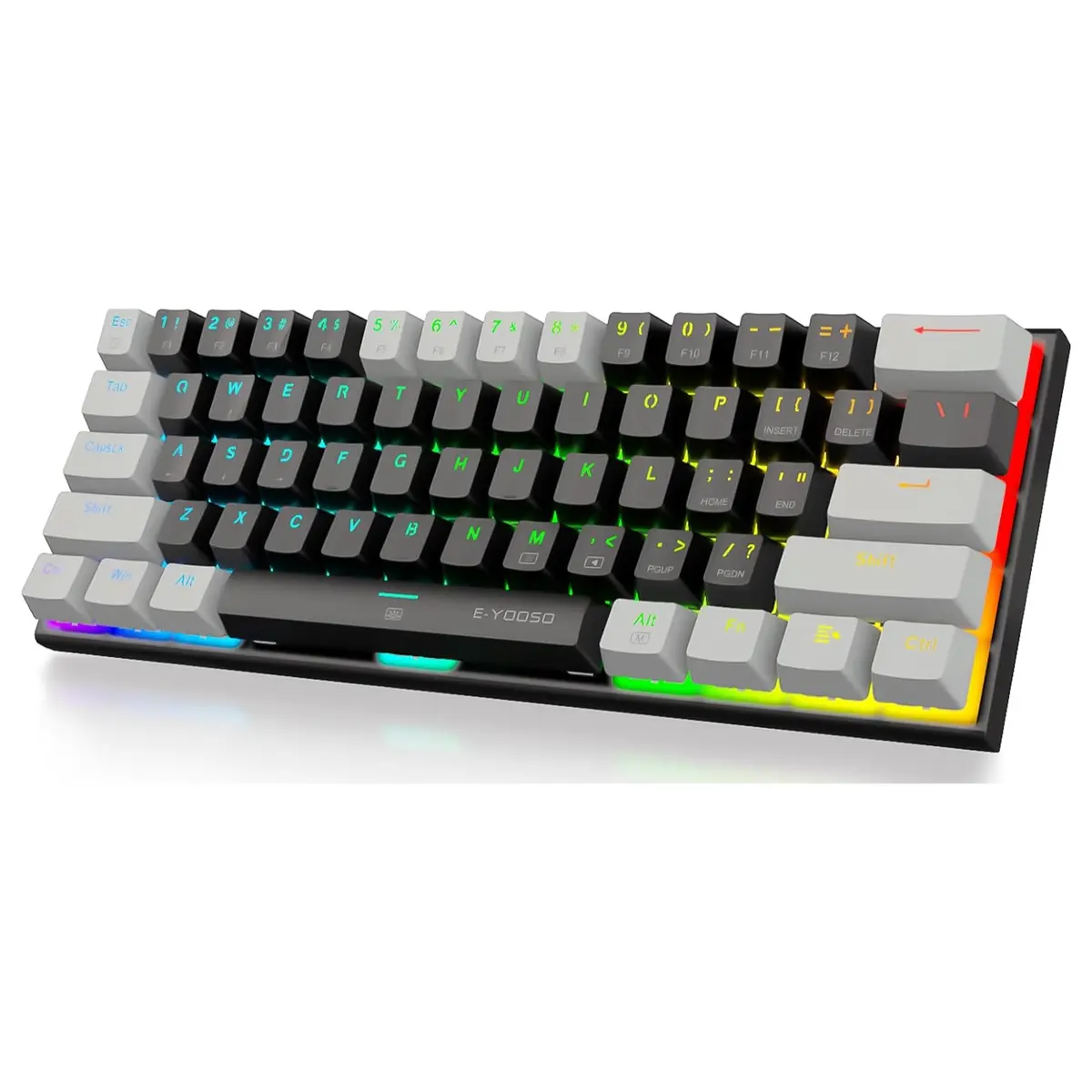 E-YOOSO Z-11 60% Wired Mechanical Gaming Keyboard, 61 Keys RGB Backlit Hot Swappable, Blue Switches, USB Type-C, for Windows and Mac OS, Black Grey