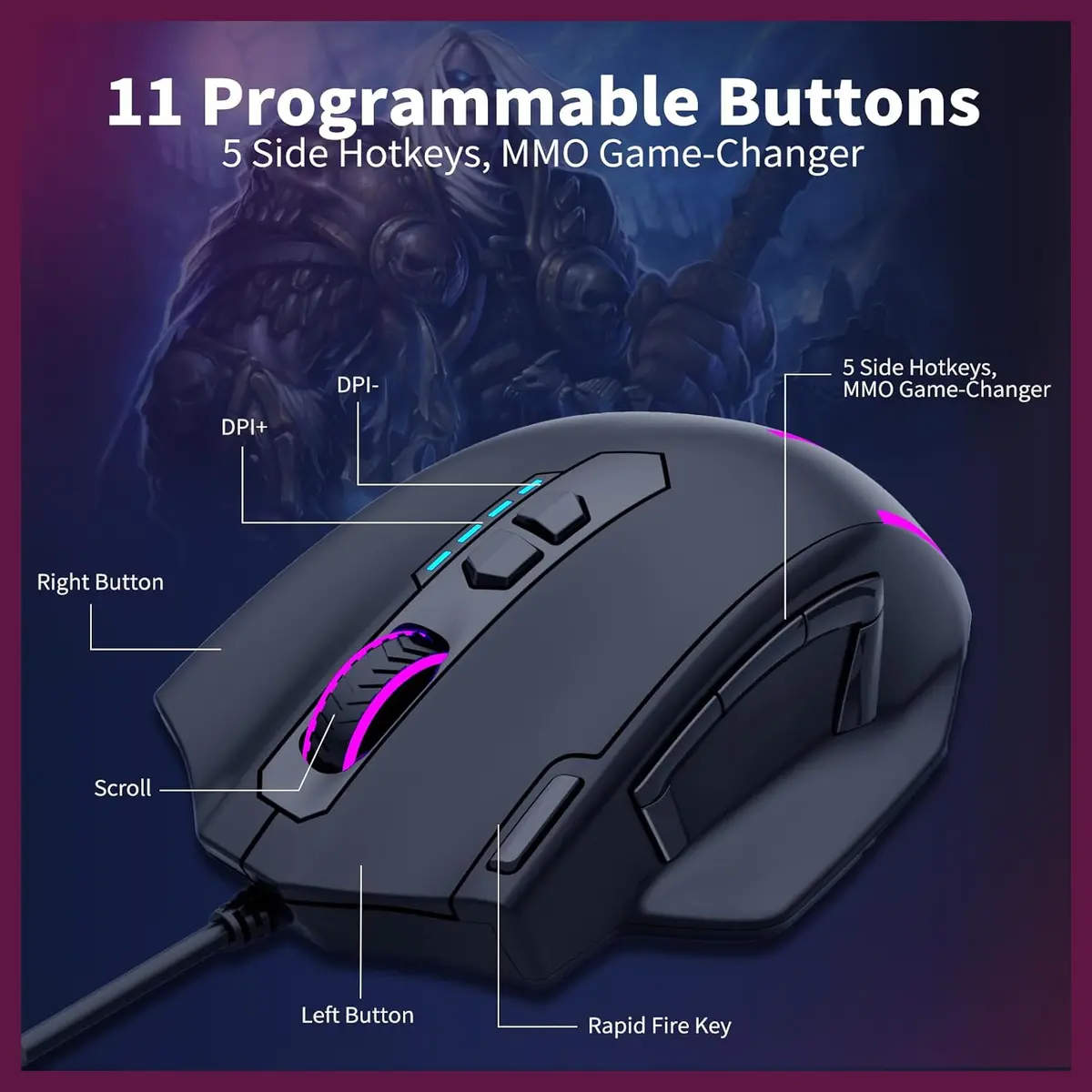 E-YOOSO X-41 Pro Wired Large Gaming Mouse, 200-12400 DPI Pixart PAW3327 Sensor, RGB Backlit gallery image 2