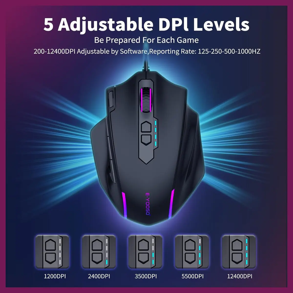 E-YOOSO X-41 Pro Wired Large Gaming Mouse, 200-12400 DPI Pixart PAW3327 Sensor, RGB Backlit
